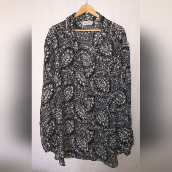Diane Von Furstenberg Black and White Paisley Blouse 2X Women's Plus Size - Picture 1 of 4